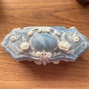 Incolay Antique aqua blue  soapstone jewelry box with brass hinges